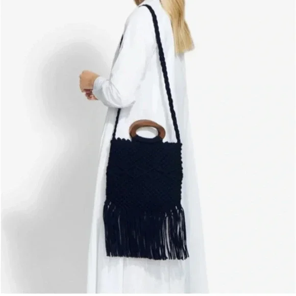 Danielle Nicole Black Macramé Boho Crossbody/Handbag with‎ Fringe. - Picture 5 of 16